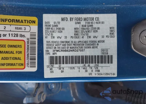 2022 Ford Bronco Sport Big Bend z USA, uszkodzony, nr VIN 3FMCR9B62NRD27057